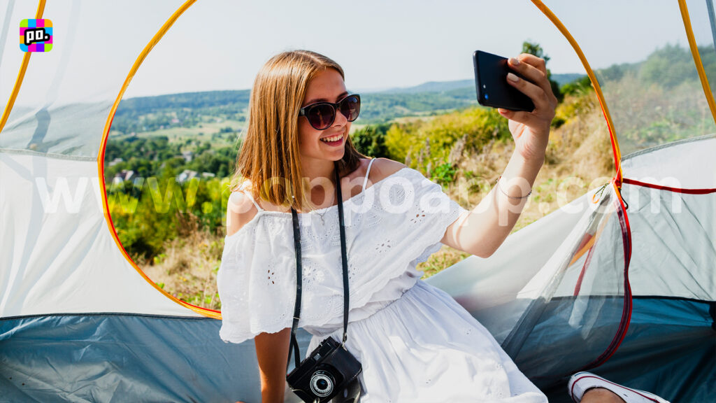 Women taking live streaming outdoor