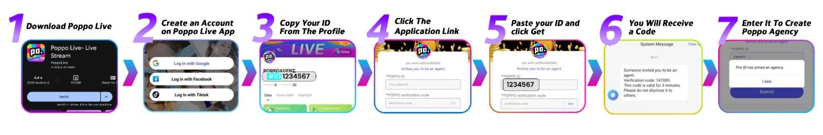 Visual tutorial: 7 steps to become a Poppo Live agent from download to agency creation